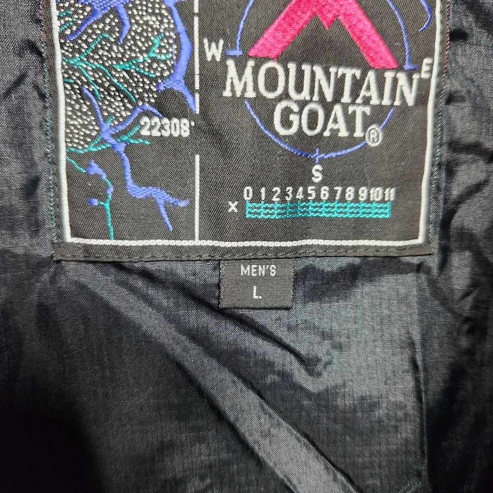 Mountain Goat Vintage Mens L‎ Jacket Blue Teal Color Block Hooded Windbreaker